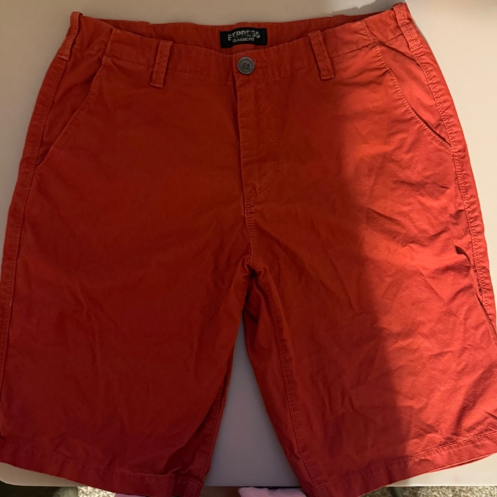Express Men's Bold Rust Flat Front Shorts